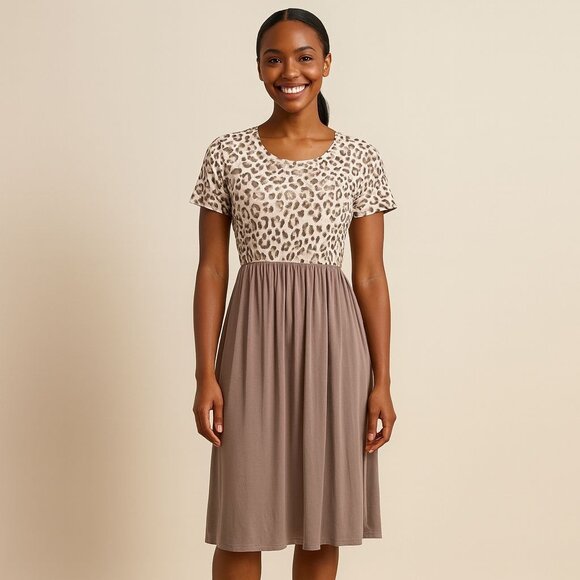 7th Ray Leopard Print Midi Dress Small Tie Back Pockets Cottagecore NWOT USA - Picture 4 of 10